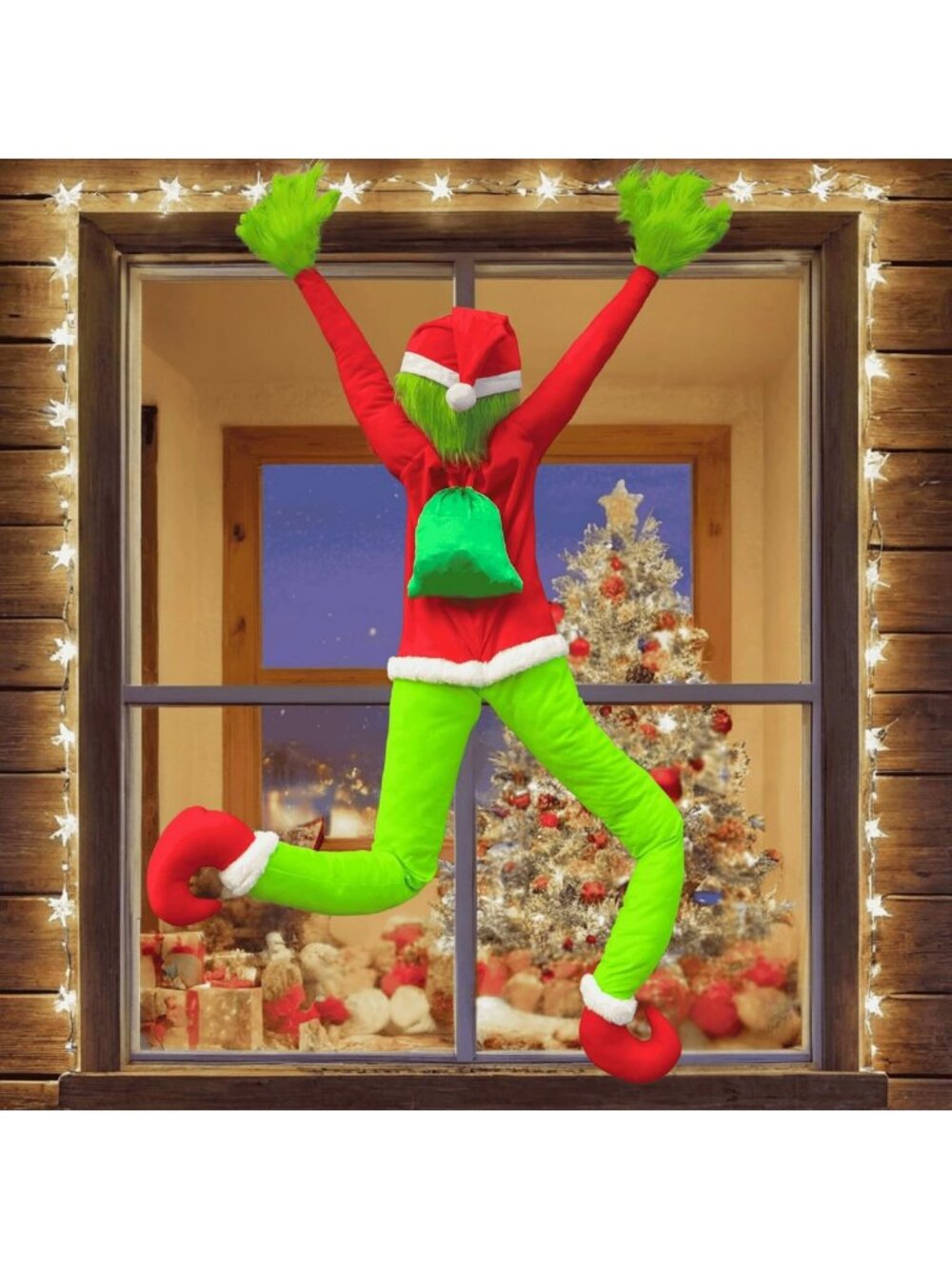 Festive Green Monster Christmas Tree Decor, 5.2FT Poseable Santa for